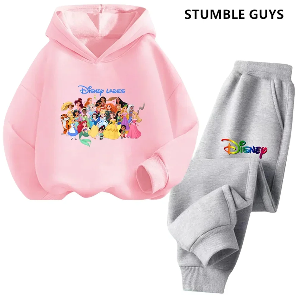 Disney Ladies Snow White Hoodie Set Girls Cartoon 3-14 Years Old Kawaii Street Casual Kids Sweatshirt Children Frozen Trucksuit