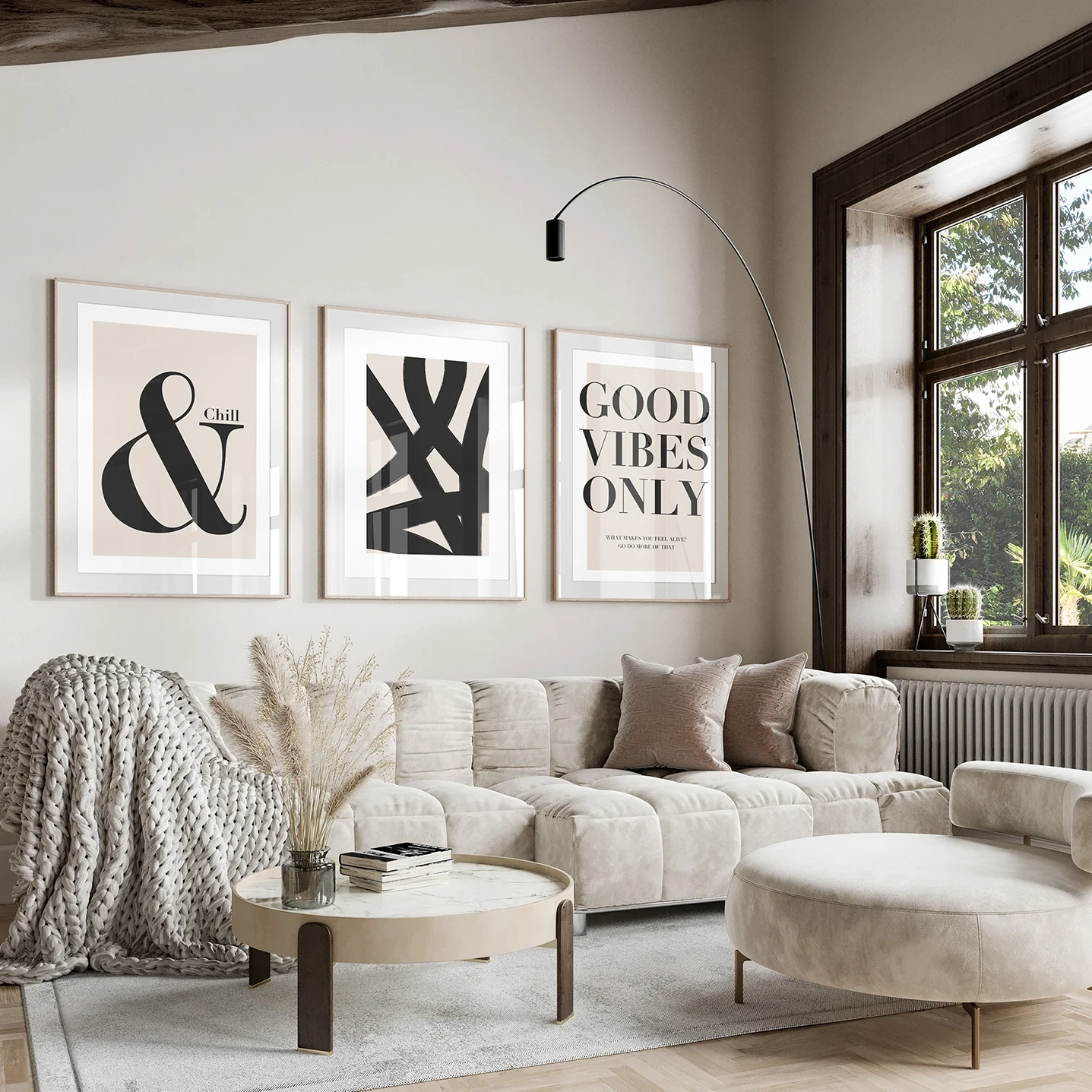 Neutral Abstract Art Prints Modern Abstract Art Canvas Painting Wall Art Good Vibes and Cool Atmosphere Set of 3 Home Decor