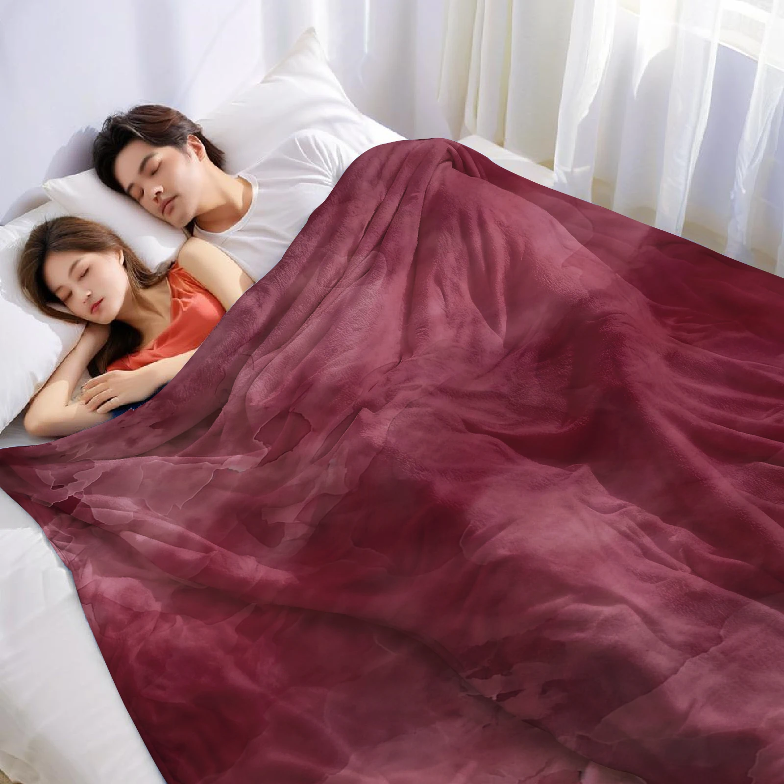 Burgundy Watercolor Wash Christmas Fleece Throw Blanket Soft Warm Cozy Xmas Home Decor for Bed Sofa Couch Holiday Present