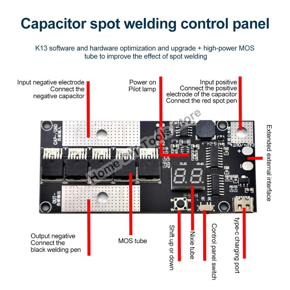 K13 Small Handheld Portable DIY 5V Farad Capacitors Spot Welder Kit PCB Control Board 18650 Battery Spot Welding Machine