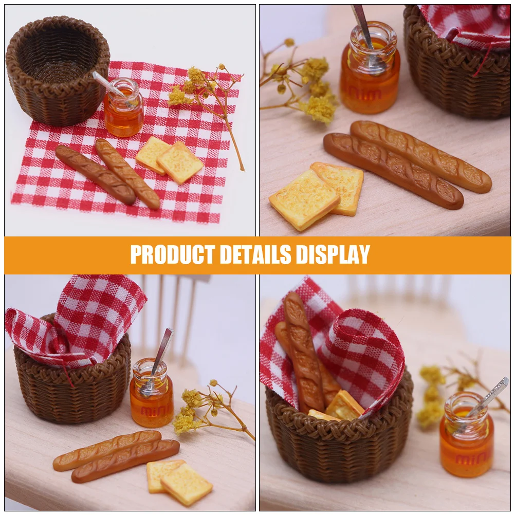 House Miniature Bread Kit Kids Pretend Toy Basket Ornament Home Decor Photo Prop