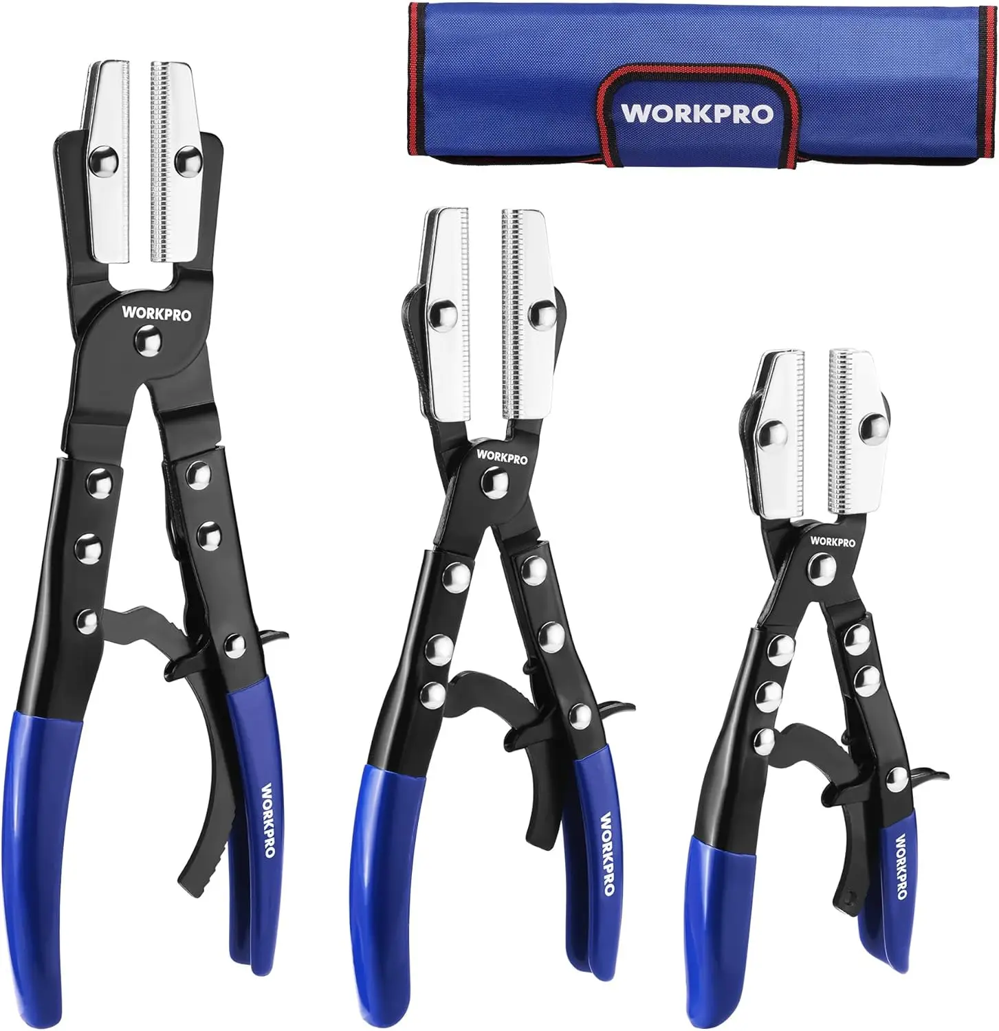 

3-Piece Ratcheting Hose Pinch Pliers Set, 8', 10', 12' - Locking for Radiator, Fuel, Coolant Lines with Storage Bag