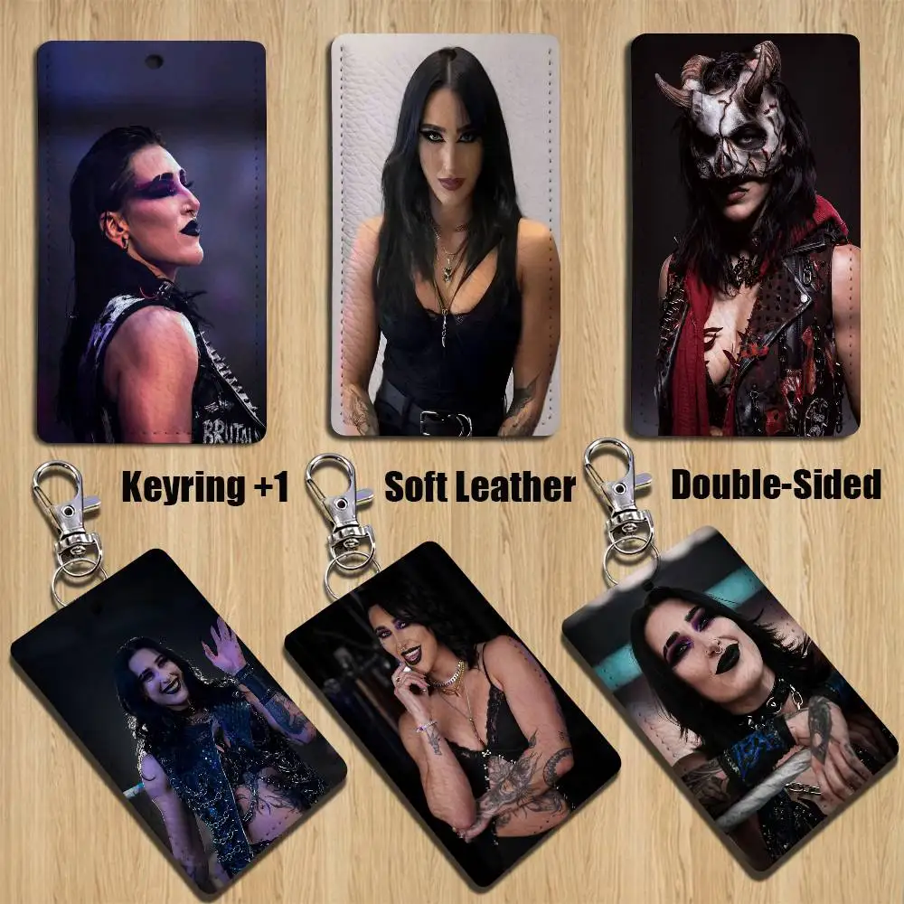 voluptuous R-Rhea Ripley Ace Rectangle ID Card Case Keychain Access Card Bag Key Tag Ring Leather Card Holder Key Ring Access