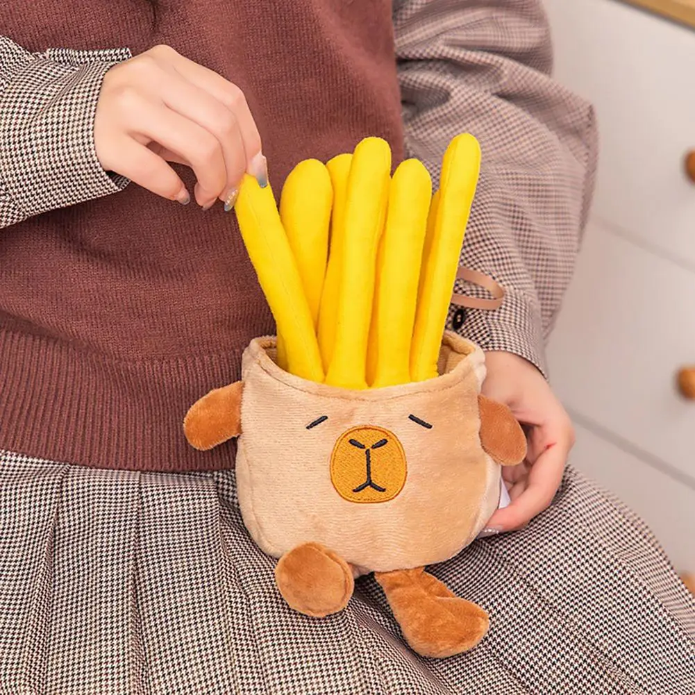High Elastic Pp Cotton Filling Toy Cute Capybara Fries Plush Toy Pillow Set Adorable Food-animal for Kids for Children for Kids