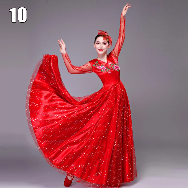 Sukienki flamenco hiszpańskie dla kobiet, eleganckie, z dużym rozkloszowaniem, na występy taneczne, do chóru, na scenę, kostium taneczny, zakres kątów 180-720 stopni.