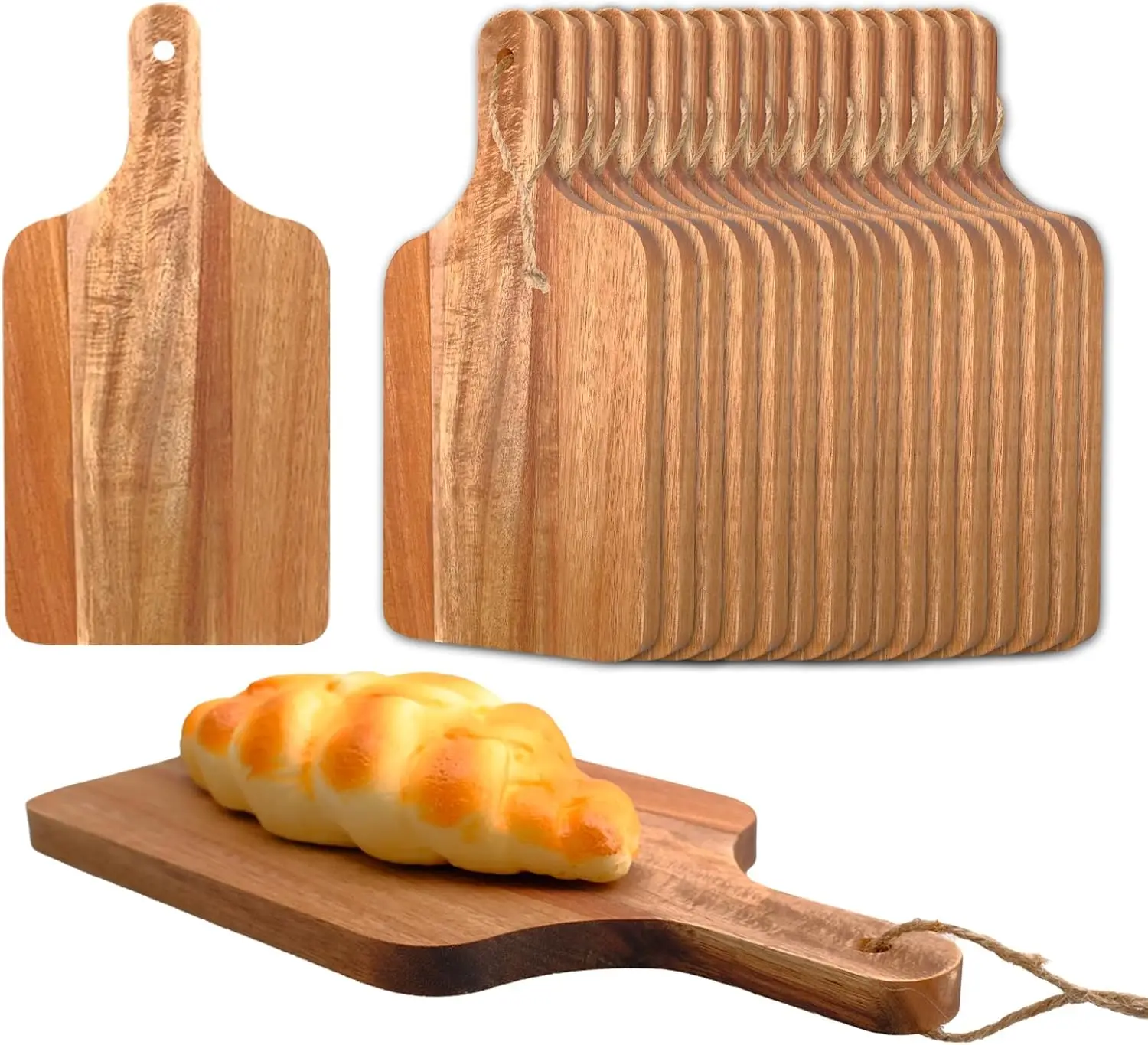 

18 Pcs Acacia Wood Cutting Board Bulk Wood Cutting Board with Handle Kitchen Tray Charcuterie Boards for Pizza, Bread, C