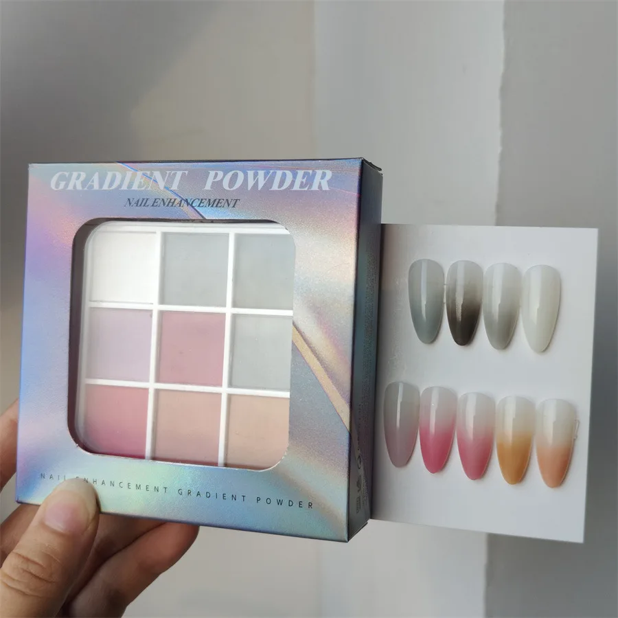 Pós de uñas sólidos de 9 colores, decoración de esmalte UV, brillo fino, gradiente mate, Pat, esmalte de manicura, polvo decorativo