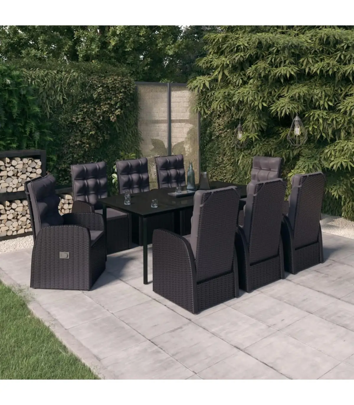 Garden sets garden dining set 9 pieces with black cushions