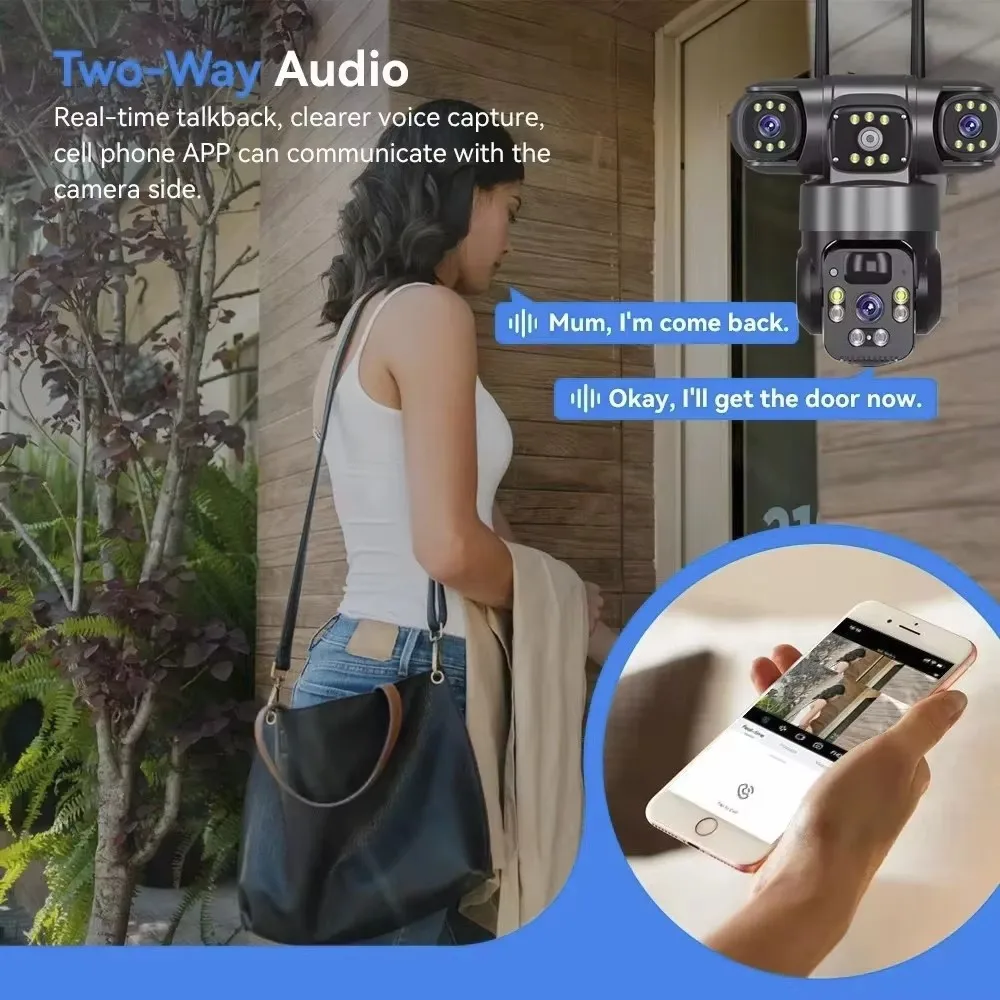 جديد Suniseepro App واي فاي ثلاثة عدسة ثلاثة شاشة كاميرا البطارية الشمسية 2MP * 3 عدسة ثلاثية كاميرا PTZ للأمن في الهواء الطلق