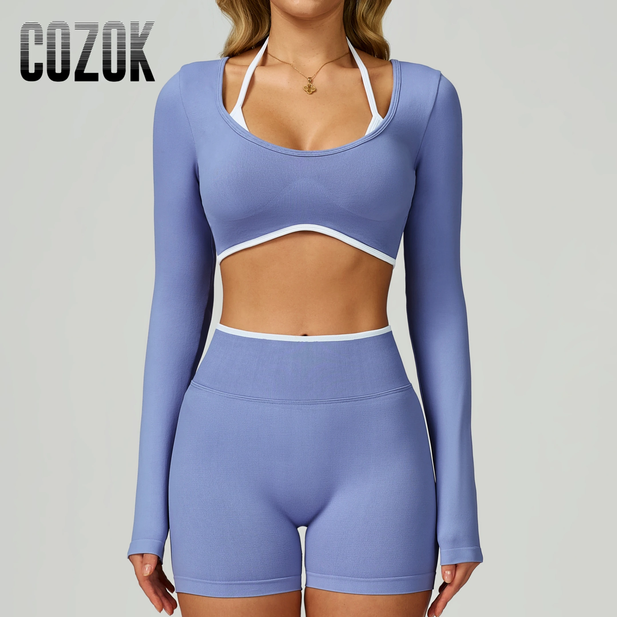 

Бесшовные женские сексуальные рубашки для спортзала с длинными рукавами для йоги, двухсекционная облегающая футболка для йоги с цветными блоками, спортивная одежда для бега и фитнеса