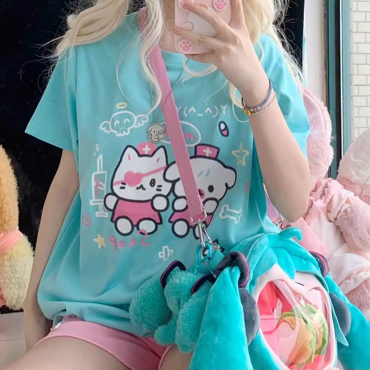 Japanese Sweet Cute Short Sleeved T-shirt Women Summer New Dopamine Girl Loose Top For Female Students Ins Versatile