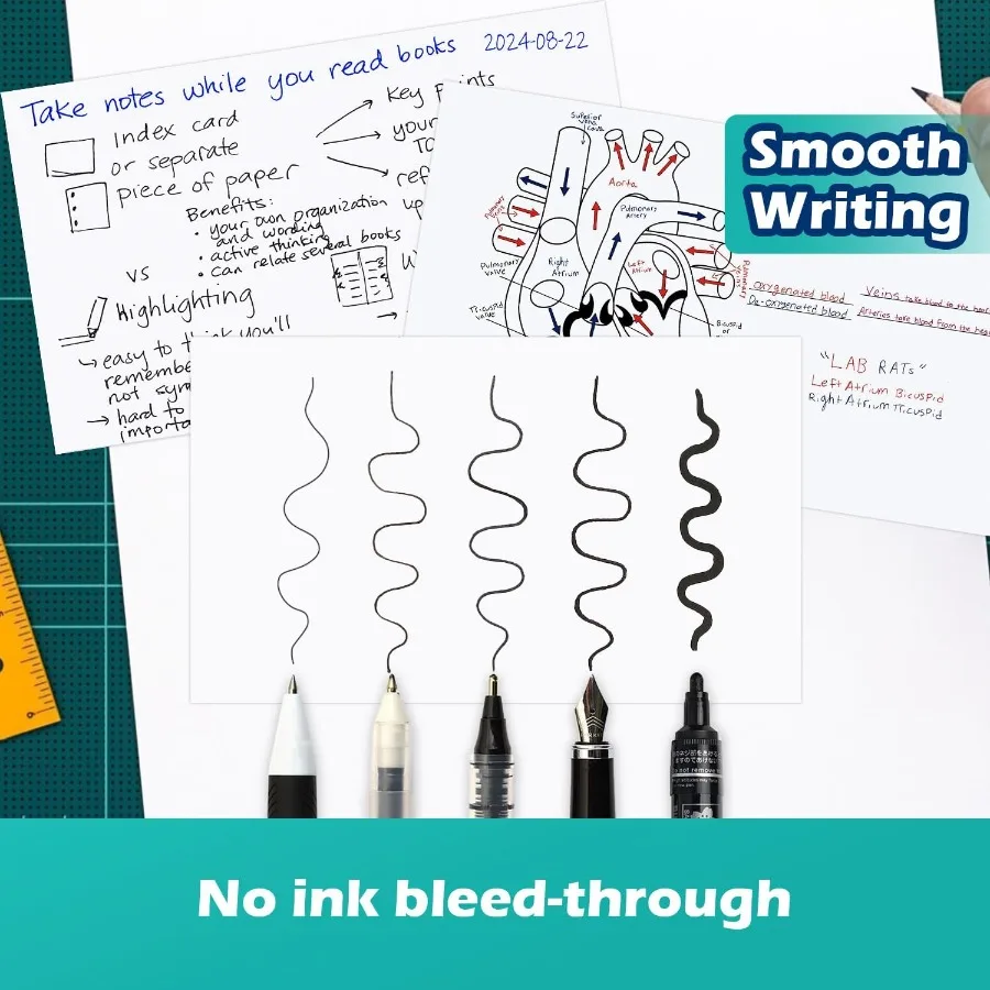 بطاقات فهرس فارغة 3 × 5 بطاقات ملاحظات فلاش غير مبطنة 3 × 5 بوصة بيضاء 100 عدد 200 جرام ثقيل الوزن