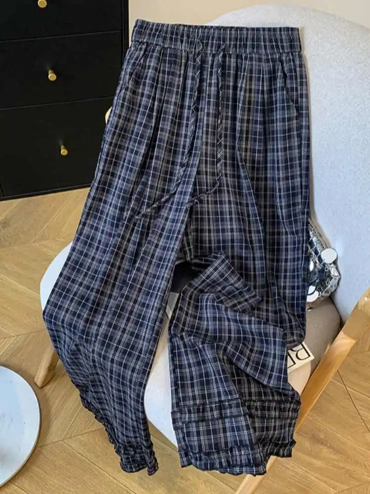 Pantalon plissé en soie glacée pour femmes, pantalon d'été fin, sensation paresseuse, défilement décontracté, loisirs, drapé, Protection solaire, jambes larges