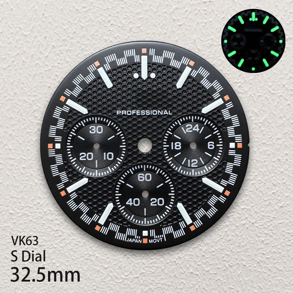 32.5mm S Logo Dial Fit VK63 Movement Green Luminous Speed High-Quality Dial Watch Modification Accessories