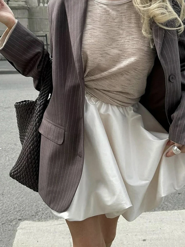 

Spring Summer Satin Skirt For Women Casual Pleated High Waist Plaid Female Skirts Female Y2k Vintage Ladies High Street Robes