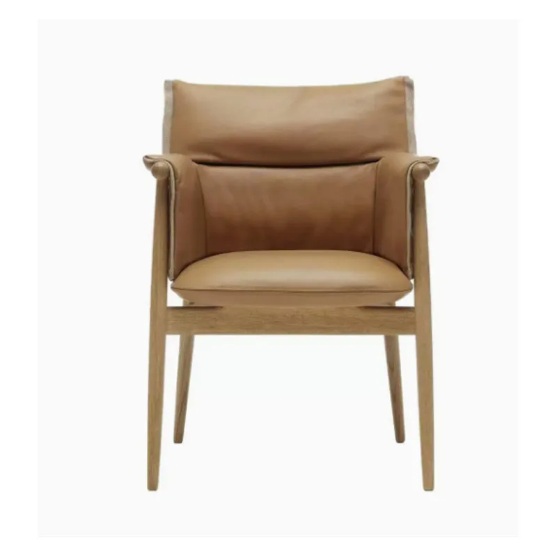 Italian light luxury saddle leather solid wood dining chair hot-selling Italian furniture dining chair back armrest