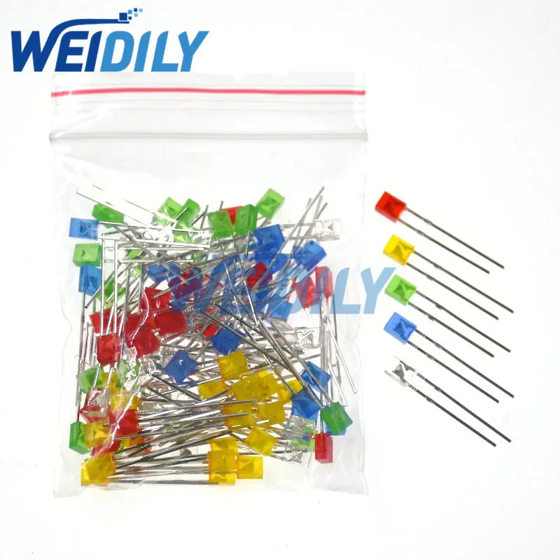 100PCS 2*3*4mm Square LED Kit Light-emitting diode Kit 2X3X4 LED Diode Red Yellow Green Blue White 5 Colors New