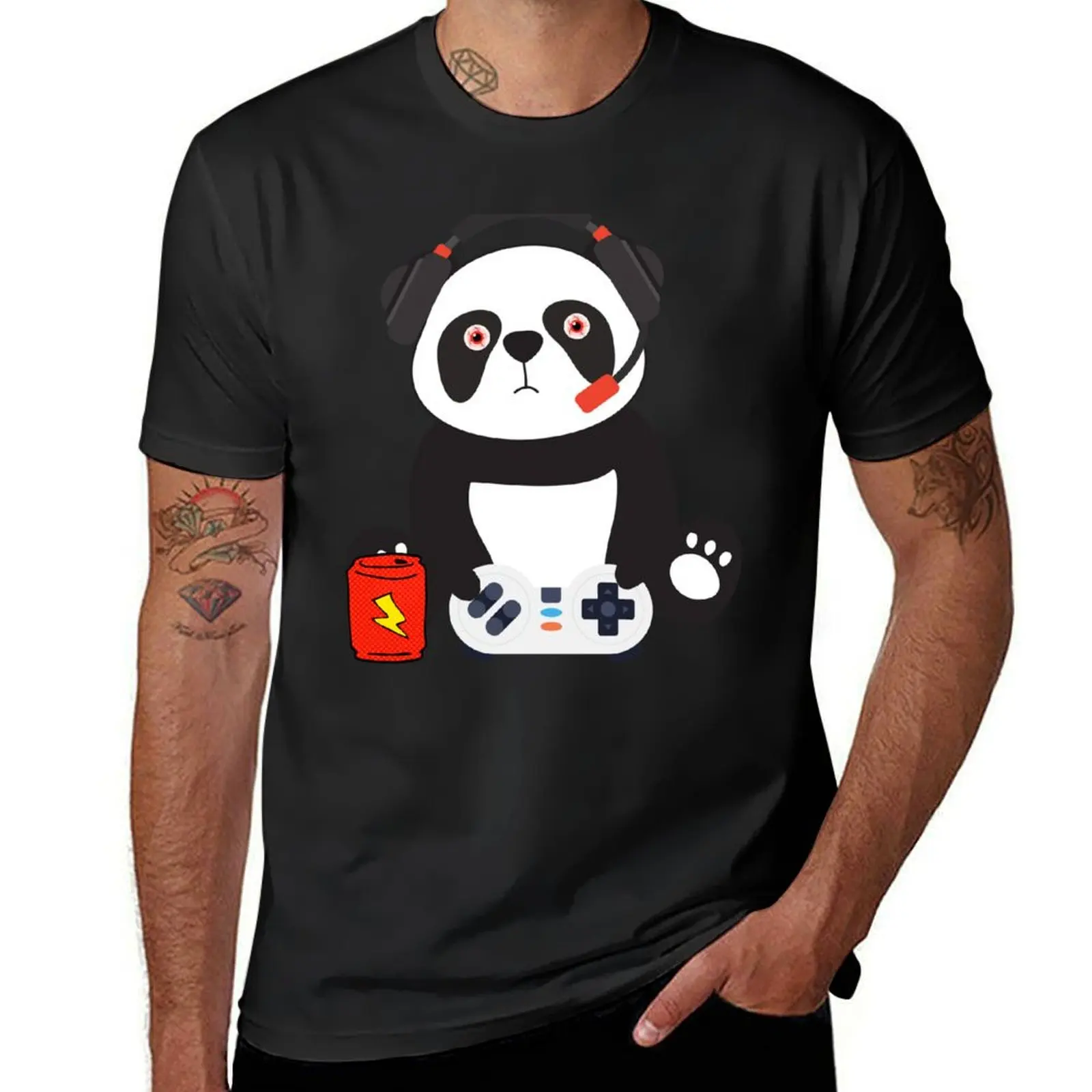 Kaus Game Panda motif hewan untuk anak laki-laki blus grafis kaus berat untuk pria