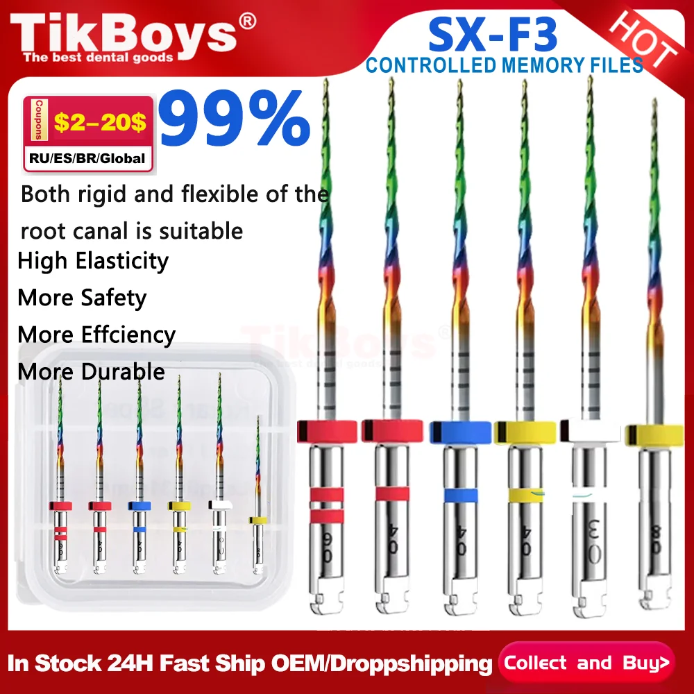 6 قطع/عبوة، ملفات قناة الجذر السنية قوس قزح 25 مم 31 مم، نظام ملفات نيكل-تيتانيوم، ملفات NiTi قابلة للانحناء، لعلاج جذور الأسنان الدوار