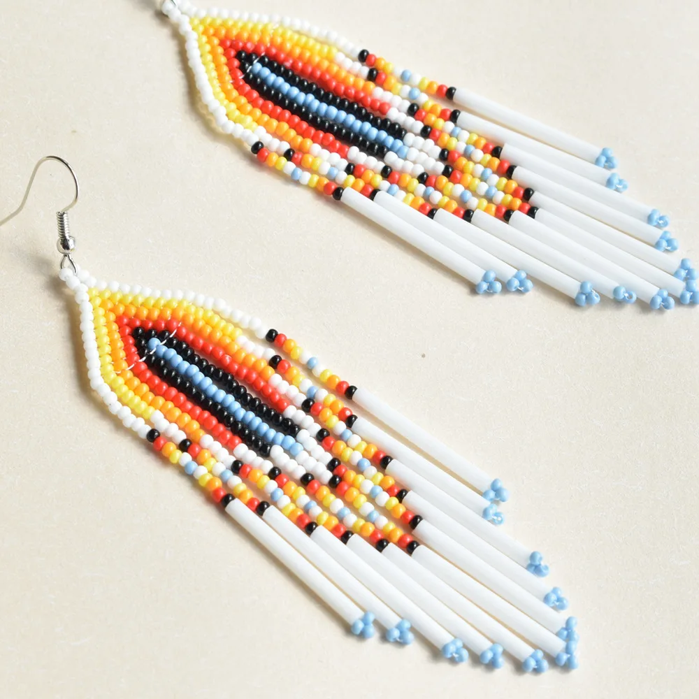 Fringe Earrings  Hand beading  Bohemia  fashion  Landscape painting  sun  fresh  Versatile  geometry  alloy  ma'am  Rice Bead Ea