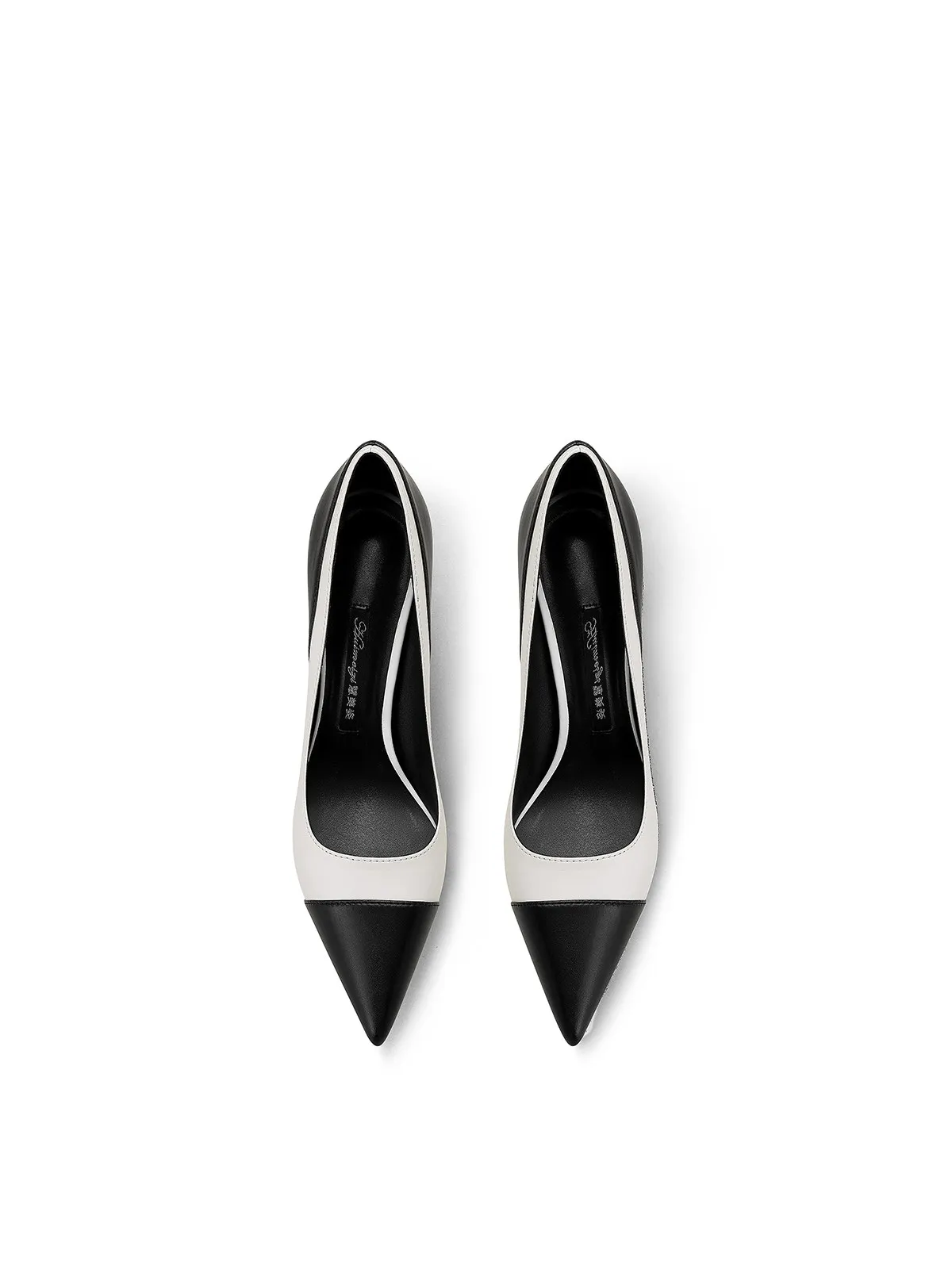 

Black and white splicing design with a sense of niche luxury, new commuter pointed thin heel high-heeled shoes for women