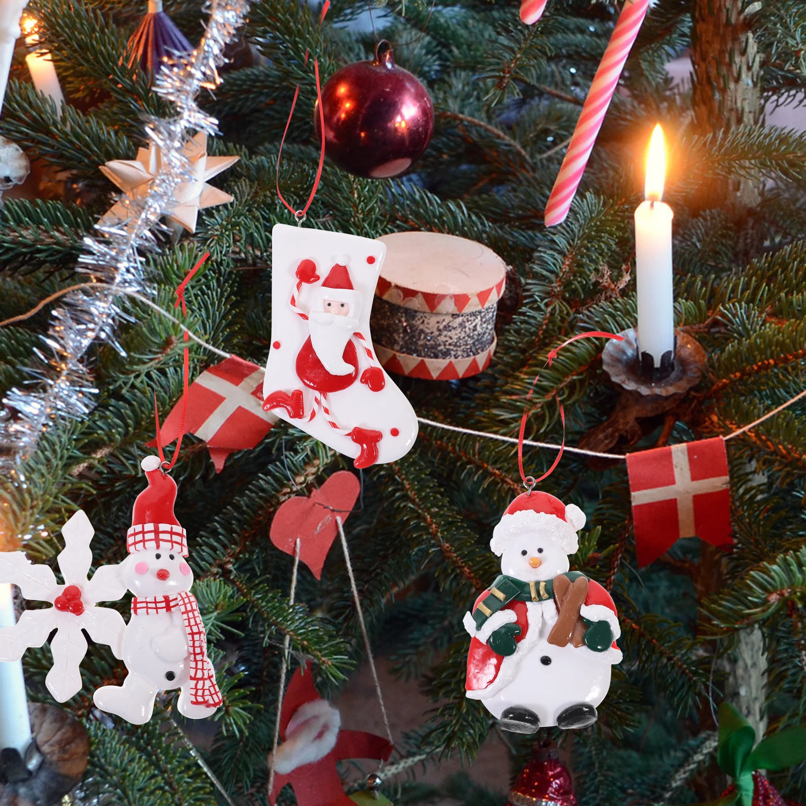 

4pcs Christmas Tree nament Polymer Clay Hanging Decoration Mini Santa Claus Design Reusable Long Lasting Festive Atmosphere