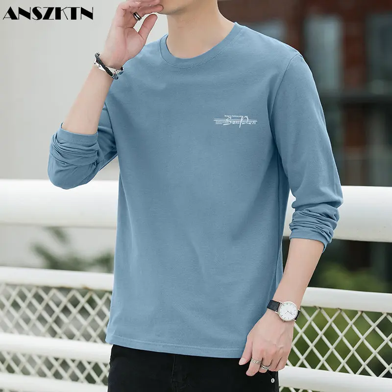 ANSZKTN Autumn 100% cotton 230g high-quality long-sleeved T-shirt men's leggings