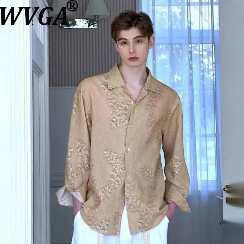 

WVGA Spring New Men's High-end Heavy Sequin Embroidered Trendy Long Sleeved Shirts Niche Stylish Casual Handsome Tops Ins W24734