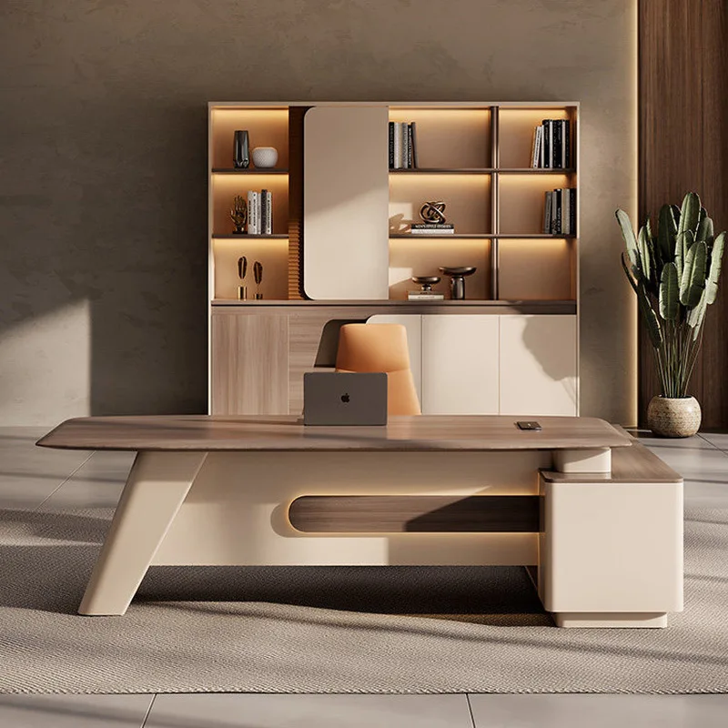 CEO desk High-End Executive Desk, Minimalist And Luxurious Design, Complete With Cabinet, Lacquered Finish, Suitable For A Gener