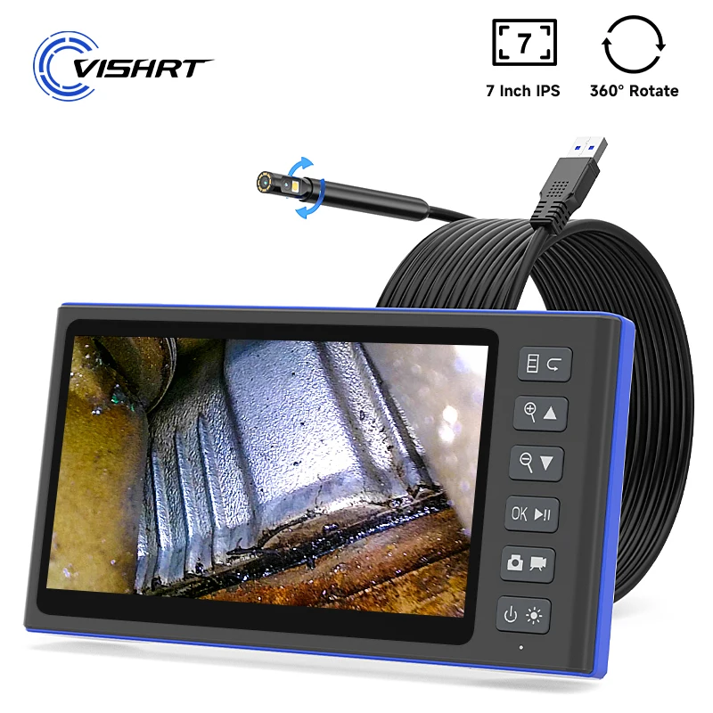 360° Rotate Industrial Endoscope Camera HD1080P 7-inch IPS Screen with Dual&Triple Lens Rotate Waterproof Borescope Split Design