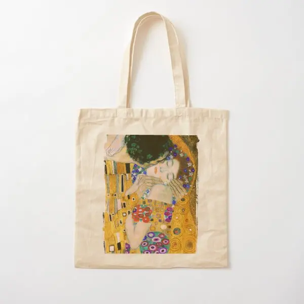 The Kiss By Gustav Klimt Cotton  Canvas Bag Grocery Tote Fashion Designer Ladies Travel Foldable Handbag Fabric Printed Unisex