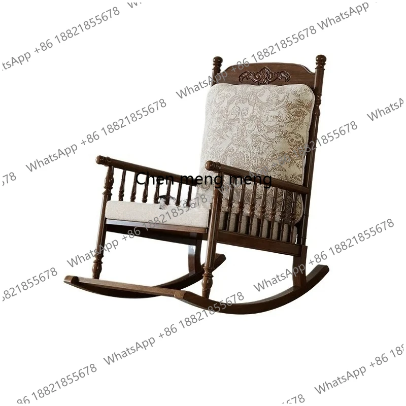 

American retro solid wood rocking chair recliner adult sleeping balcony lazy leisure chair