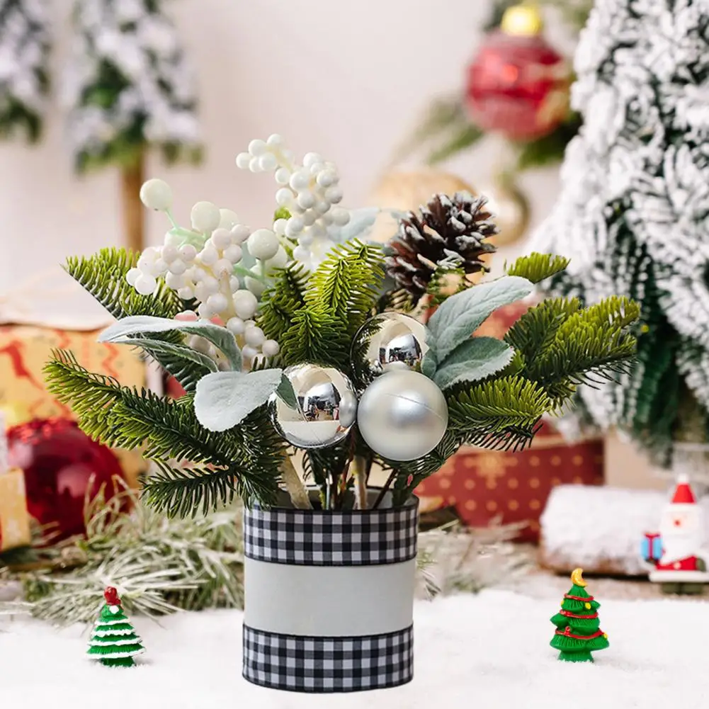 Artificial Christmas Tree with Cement Stand Mini Pine Tree Replica Festive Christmas Artificial Potted Plant Set for Home Office