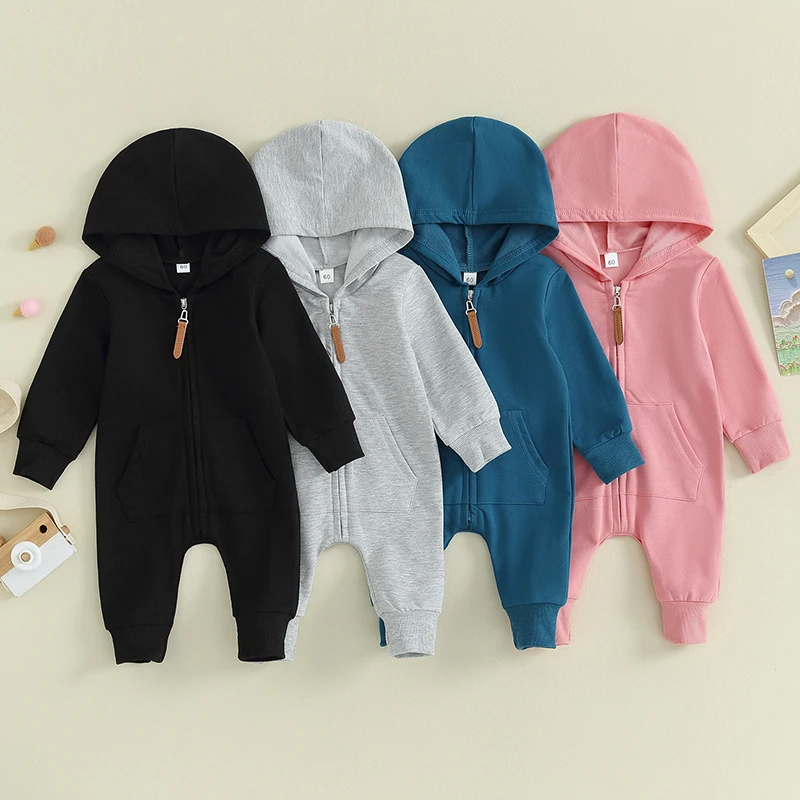 2023-08-25 Lioraitiin 0-12M Newborn Baby Boys Girls Clothing Zipper Hooded Jumpsuit Romper Long Sleeve Outfit Fall Winter Clothe