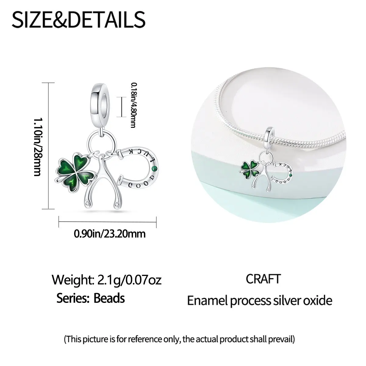 925 Sterling Silver Green Series Green Four Leaf Pendant DIY Fine Beads Fit Necklace Charms Bracelet Women Jewelry Diy Making