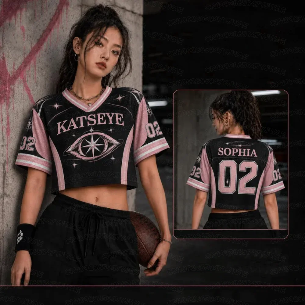 Sommer Damen KATSEYE Manon Daniela Crop Top Fußballtrikot Kpop Fan-Shirt Crop T-Shirt Jersey Konzert-Outfit Geschenk – Detail 8