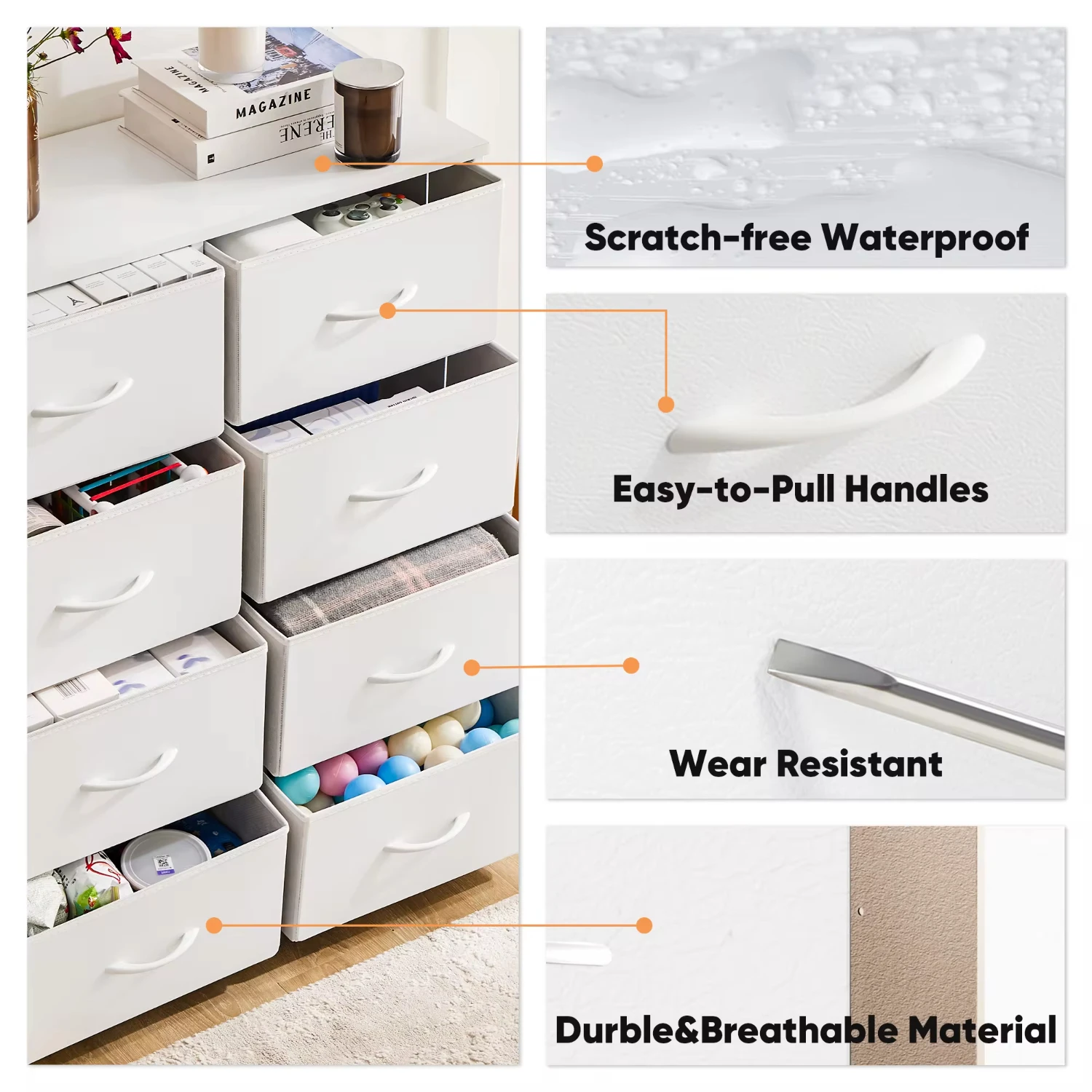 Children\'s Wardrobe Bedroom With 8 Fabric Drawers Cabinet Steel Frame Assembly Closet Clothes