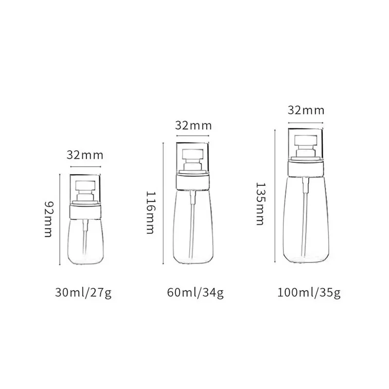 透明プラスチックスプレーボトル,ポータブルスプレーボトル,小さなスプレー缶,サイドサブボトル,30 60 100ml