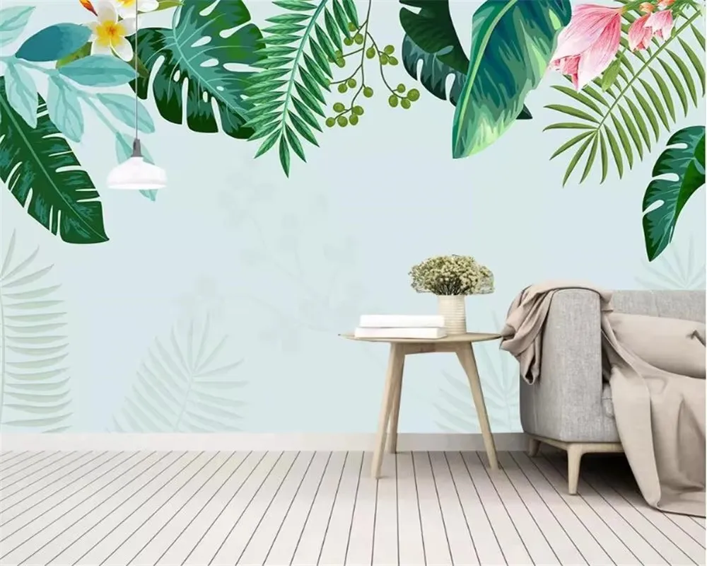 

self-adhesive relief material wallpaper Nordic style tropical plant Flowers and birds hotel bedroom background wall wallpaper
