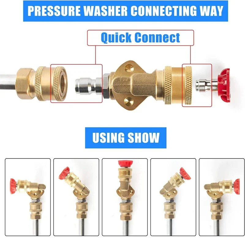 180 ° مقرنة غسالة الضغط المحورية مع 5 أطراف فوهة زاوية، مرفق منظف مزراب التوصيل السريع 1/4 بوصة للاستخدام المنزلي #5