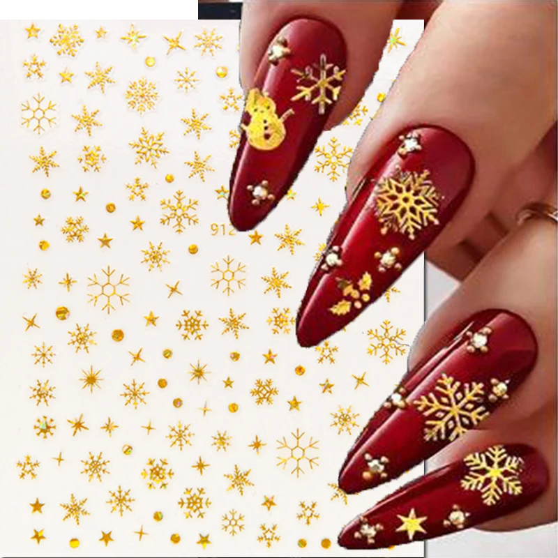 

Nail Art 3d Decals Winter Christmas Laser Gold Snowflakes Nail Stickers Decoration For Nail Tips Beauty