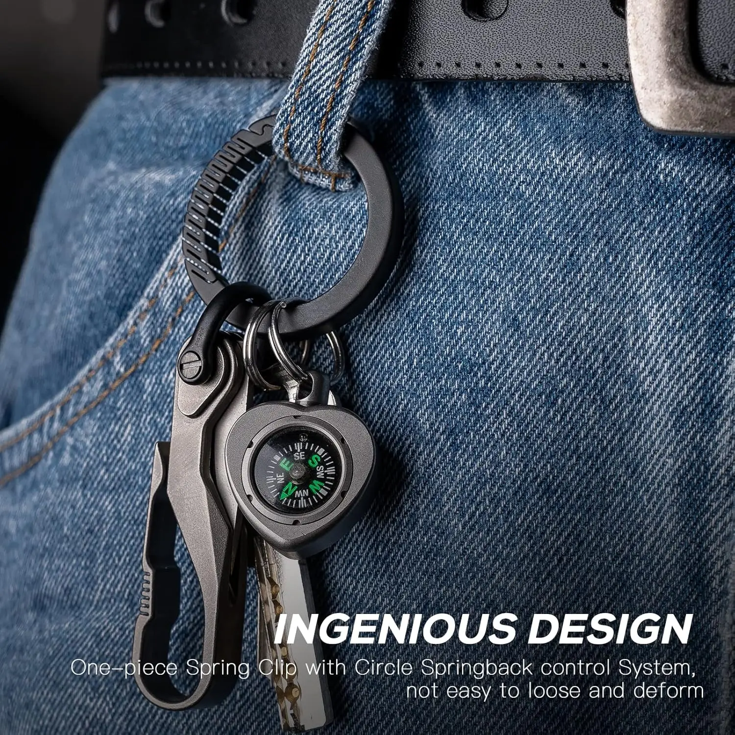 حامل مفاتيح TISUR من التيتانيوم، مشبك حلقة تسلق دائري من التيتانيوم، حلقة مفاتيح بخطاف زنبركي للرجال