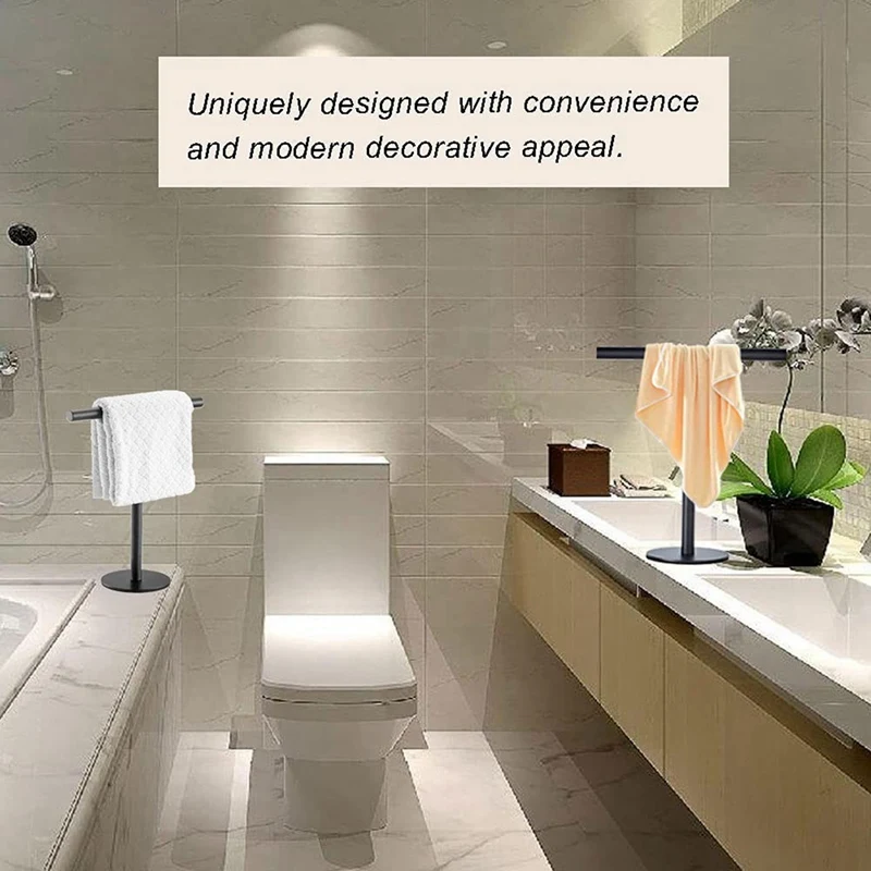 Hot Modern Portable Hand Towel Holder Stand For Bathroom Stainless Steel Countertop Towel Rack Stand Brushed Matte Black