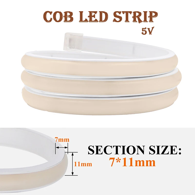 5V USB Neon LED Strip Light COB LED Strip Lights 320LEDs/M Dimmable LED Neon Rope Light LED Strip for Bedroom, Cabinet, Lighting