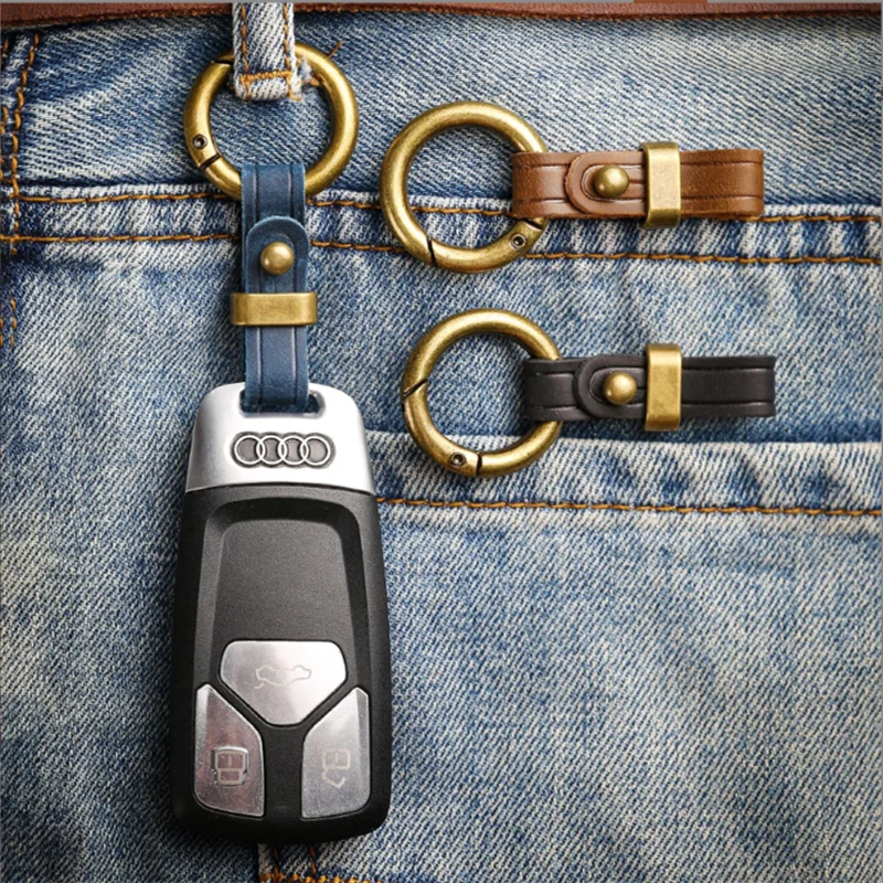 Titanium Alloy Leather Keychain with Carabiner