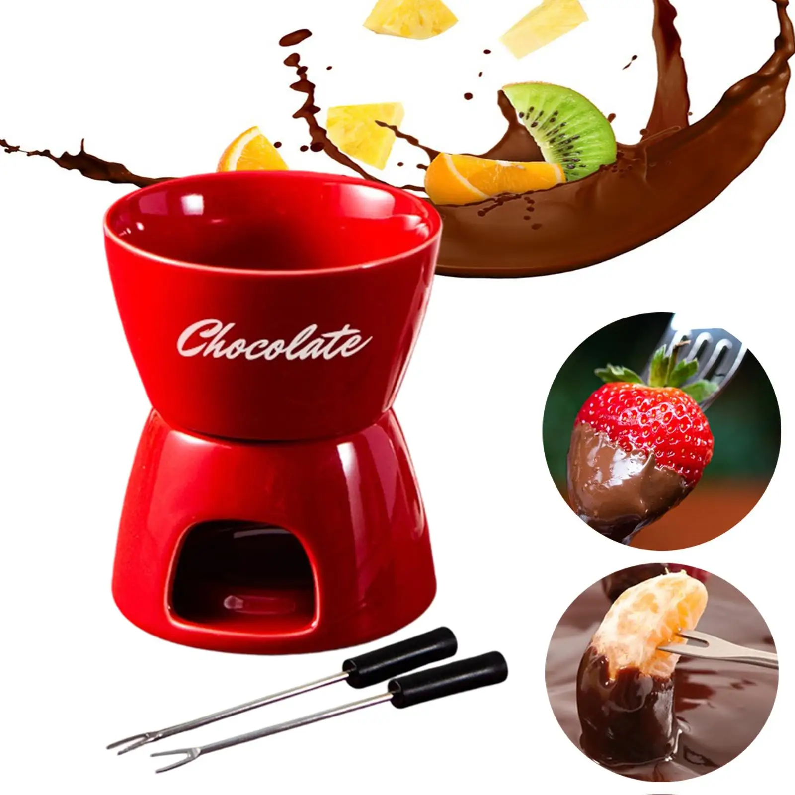 Ceramic Chocolate Fondue Bowl with Candle Holder Dessert Fondue Set Pan for Celebration Party and Home Dining