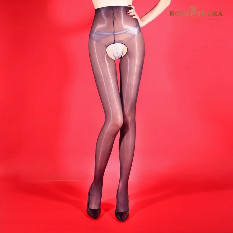 Sexy High Waist Ultra Thin Dual Color Gradient Pantyhose Open Crotch Lace Transparent Women's Stockings Sixty Four Zero Needles