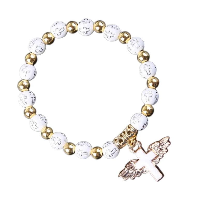 Pulsera cuentas Rosario elegancia a 652F, Ángel elástico para joyería religiosa cruzada