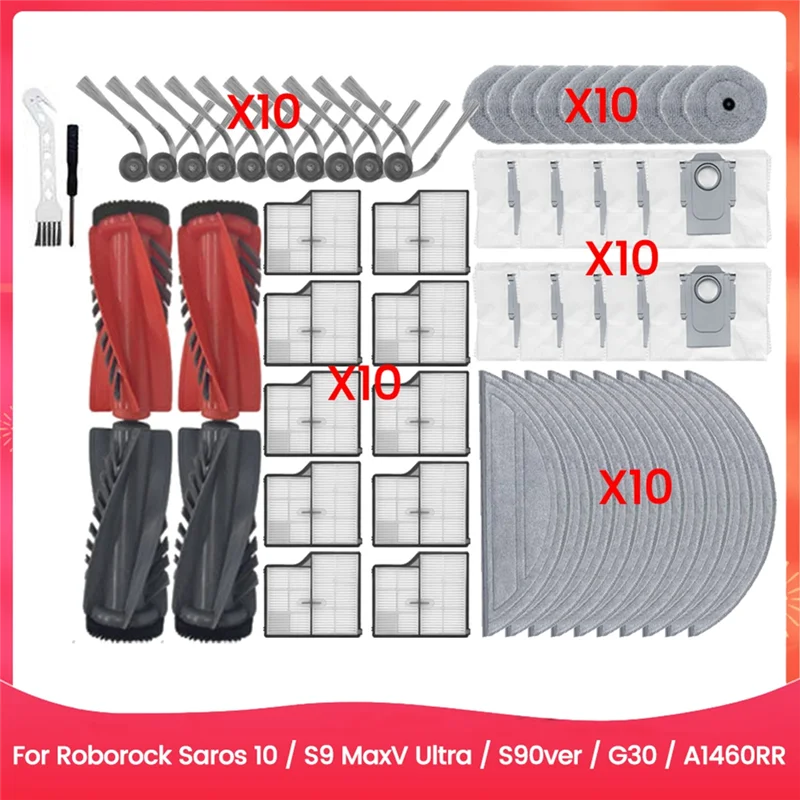 

A15Q-For Roborock Saros 10/G30/S9 Maxv Ultra/S90ver/A1460RR Replacement Main Side Brush Filter Mop Cloth Dust Bag Screwdriver