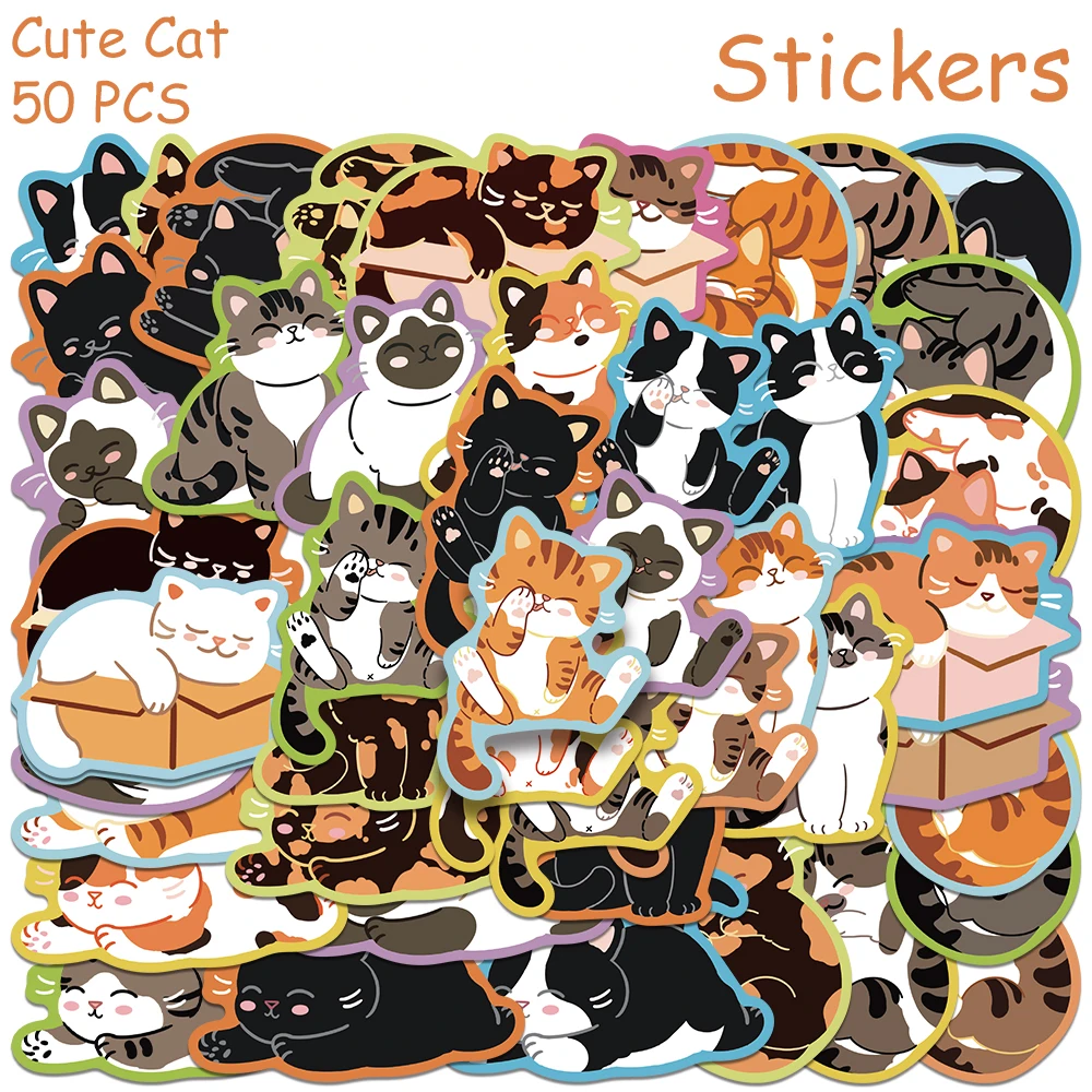 50 قطعة الكرتون لطيف القط ملصقات الشارات للهاتف المحمول سجل القصاصات حقيبة خوذة Graffiti بها بنفسك الكتابة على الجدران ملصقات الجمالية الهدايا الإبداعية #2